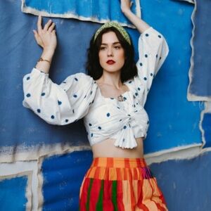 New! Farm Rio long sleeve white crop top nwot 30499